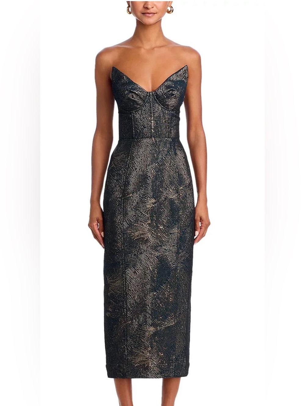 Aqua x Wicked L106012 Emerald Gold Swirl Jacquard Corset Midi Gown Size M d12